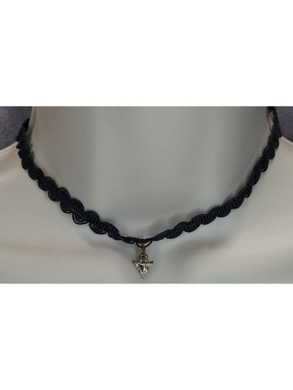 Goth Y2K Romantic Black Choker Clear Glass Gem Dangle Necklace